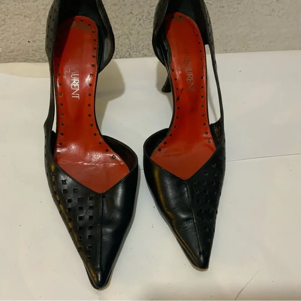 Saint Laurent black Perforated Leather D'orsay Pumps Size 39 - Picture 2 of 15